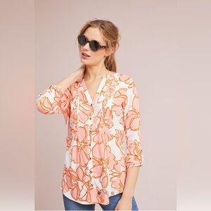 Maeve Anthropologie Pintucked Floral Buttondown Top Medium (flaws noted)